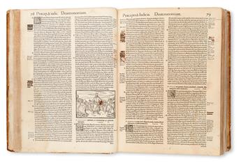 BIBLE IN LATIN.  Biblia Sacrosancta Testamenti Veteris & Novi.  1544.  Lacks 2 index leaves.  Censored copy